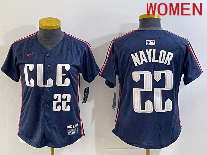 Women Cleveland Indians #22 Naylor Blue City Edition Nike 2024 MLB Jersey style 4->women mlb jersey->Women Jersey